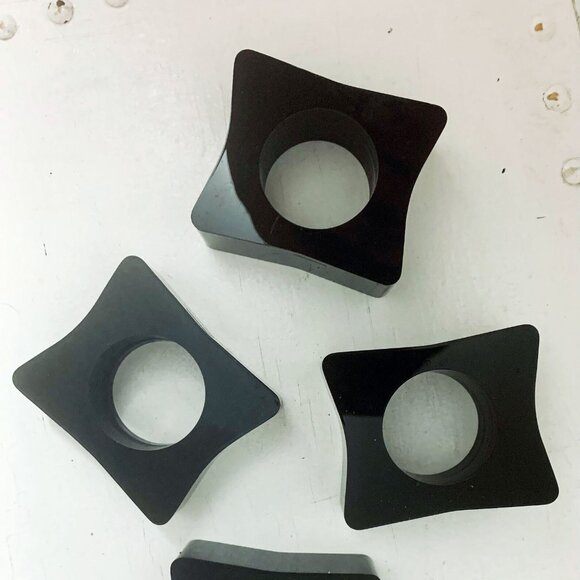 Vintage 80s Napkin Rings Chunky Black Lacquer Mod Set of 4 Four - Picture 2 of 7